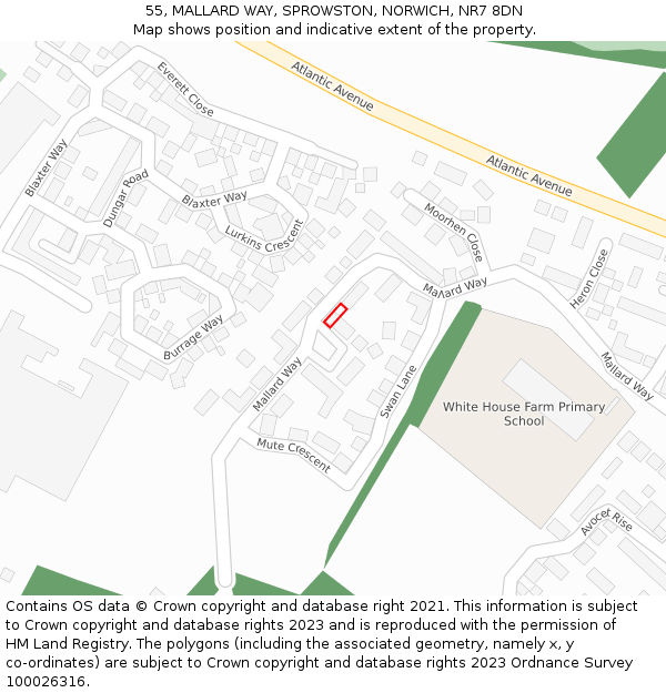 55, MALLARD WAY, SPROWSTON, NORWICH, NR7 8DN: Location map and indicative extent of plot