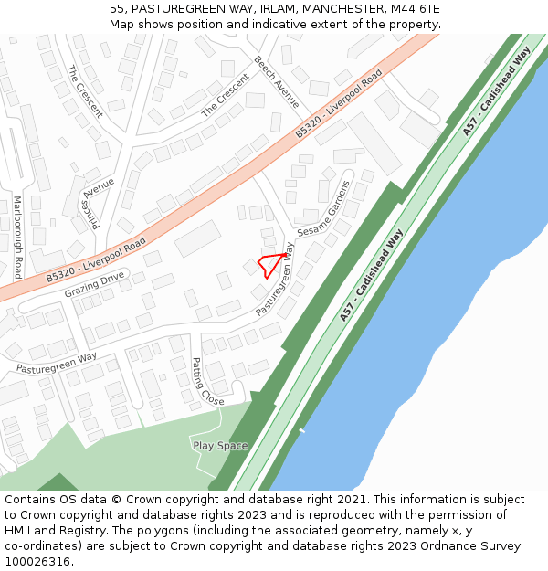 55, PASTUREGREEN WAY, IRLAM, MANCHESTER, M44 6TE: Location map and indicative extent of plot