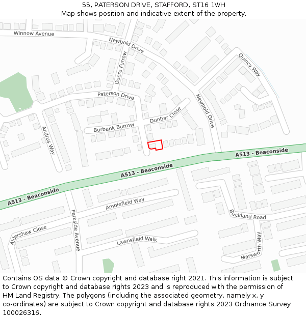 55, PATERSON DRIVE, STAFFORD, ST16 1WH: Location map and indicative extent of plot