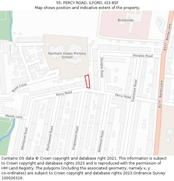 55, PERCY ROAD, ILFORD, IG3 8SF: Location map and indicative extent of plot