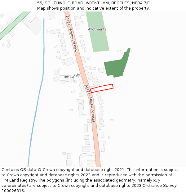 55, SOUTHWOLD ROAD, WRENTHAM, BECCLES, NR34 7JE: Location map and indicative extent of plot