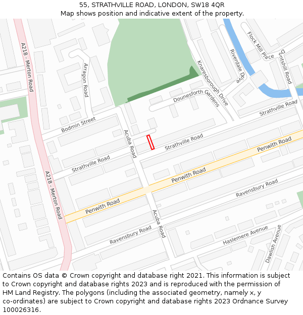 55, STRATHVILLE ROAD, LONDON, SW18 4QR: Location map and indicative extent of plot
