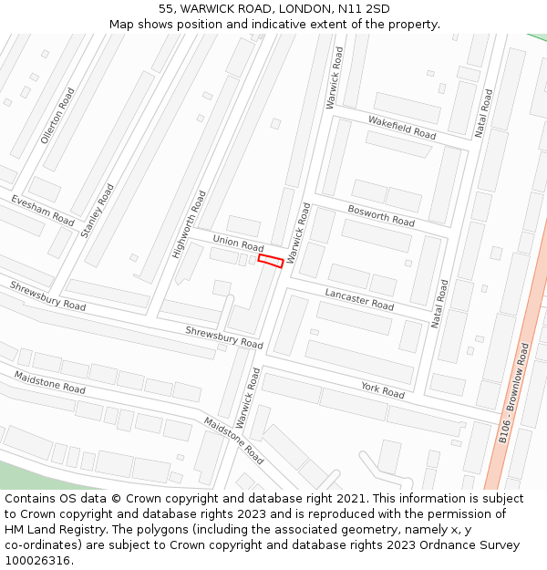 55, WARWICK ROAD, LONDON, N11 2SD: Location map and indicative extent of plot