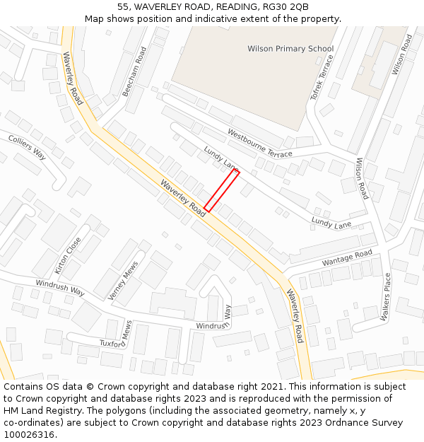 55, WAVERLEY ROAD, READING, RG30 2QB: Location map and indicative extent of plot