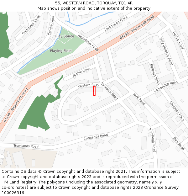 55, WESTERN ROAD, TORQUAY, TQ1 4RJ: Location map and indicative extent of plot