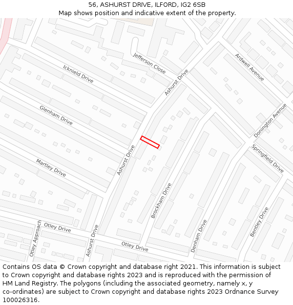 56, ASHURST DRIVE, ILFORD, IG2 6SB: Location map and indicative extent of plot