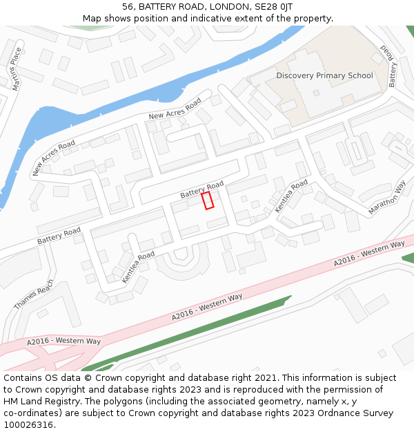56, BATTERY ROAD, LONDON, SE28 0JT: Location map and indicative extent of plot