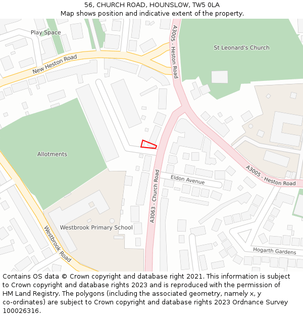 56, CHURCH ROAD, HOUNSLOW, TW5 0LA: Location map and indicative extent of plot