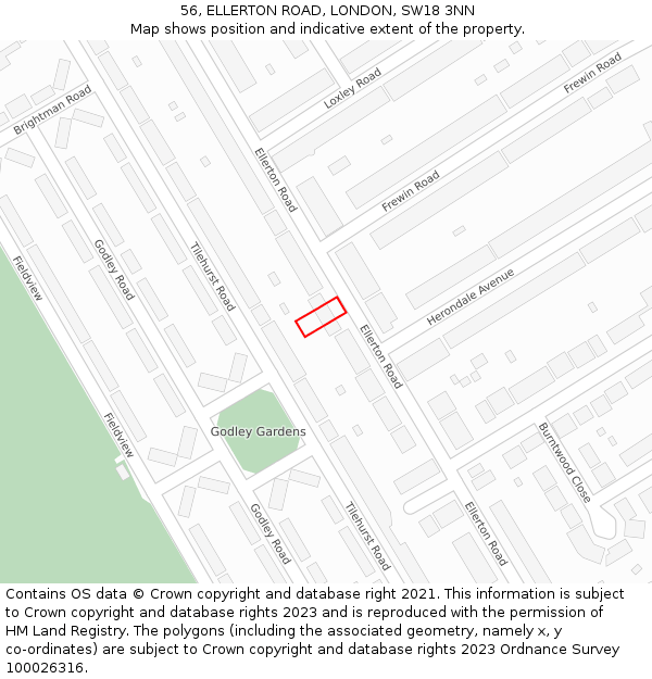 56, ELLERTON ROAD, LONDON, SW18 3NN: Location map and indicative extent of plot