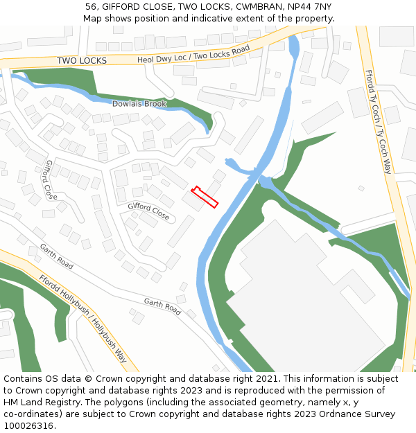 56, GIFFORD CLOSE, TWO LOCKS, CWMBRAN, NP44 7NY: Location map and indicative extent of plot