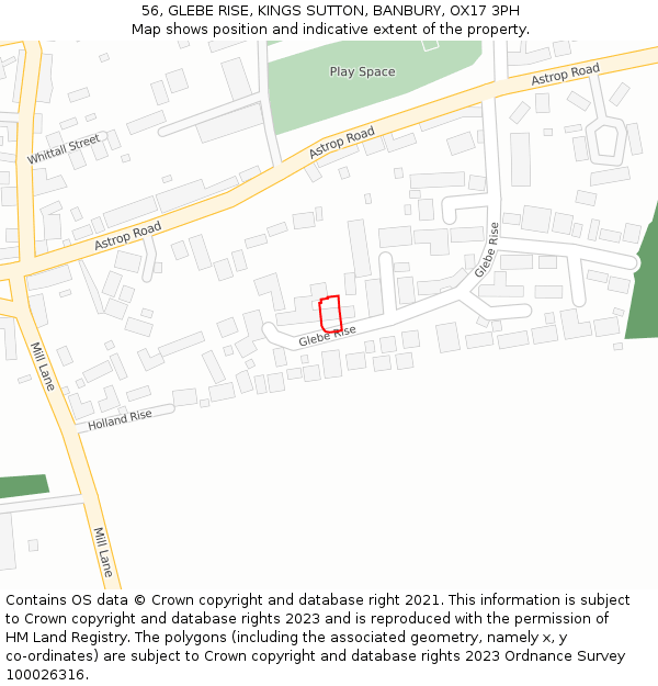 56, GLEBE RISE, KINGS SUTTON, BANBURY, OX17 3PH: Location map and indicative extent of plot