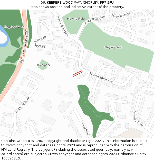 56, KEEPERS WOOD WAY, CHORLEY, PR7 2FU: Location map and indicative extent of plot