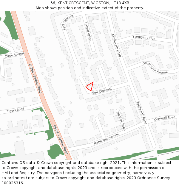 56, KENT CRESCENT, WIGSTON, LE18 4XR: Location map and indicative extent of plot