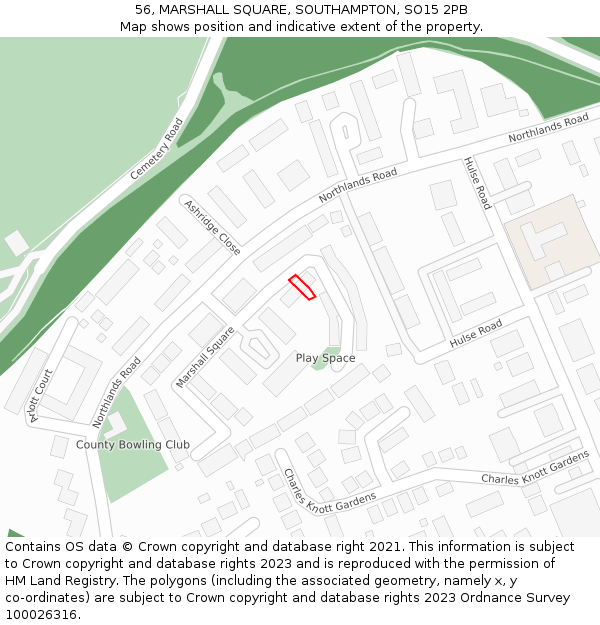 56, MARSHALL SQUARE, SOUTHAMPTON, SO15 2PB: Location map and indicative extent of plot