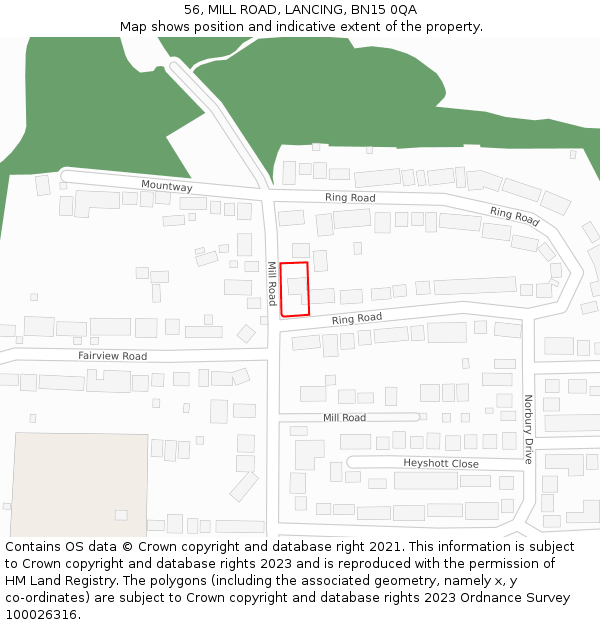 56, MILL ROAD, LANCING, BN15 0QA: Location map and indicative extent of plot