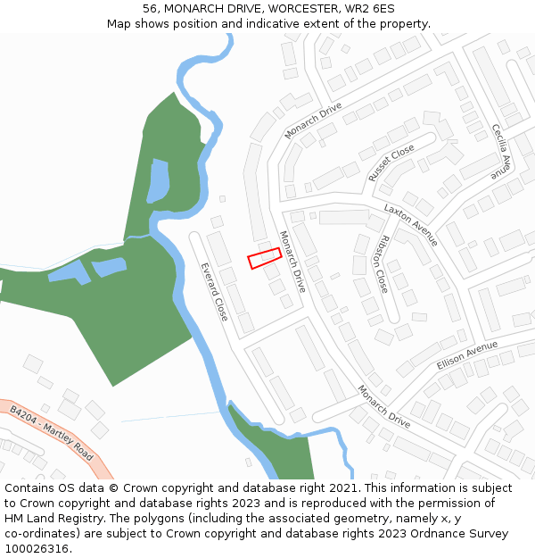 56, MONARCH DRIVE, WORCESTER, WR2 6ES: Location map and indicative extent of plot