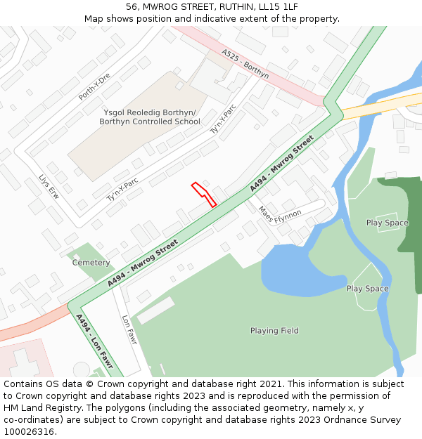 56, MWROG STREET, RUTHIN, LL15 1LF: Location map and indicative extent of plot