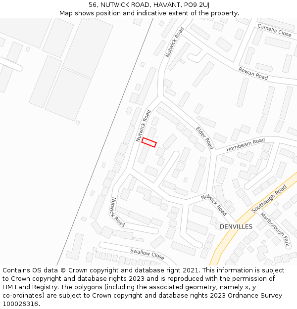 56, NUTWICK ROAD, HAVANT, PO9 2UJ: Location map and indicative extent of plot