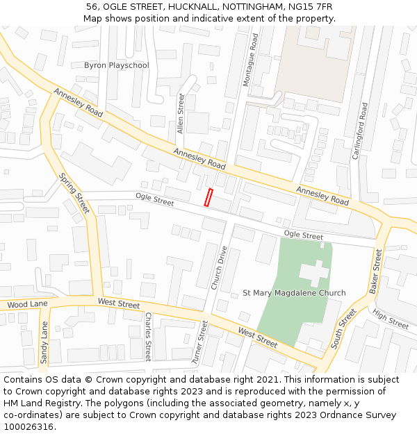 56, OGLE STREET, HUCKNALL, NOTTINGHAM, NG15 7FR: Location map and indicative extent of plot