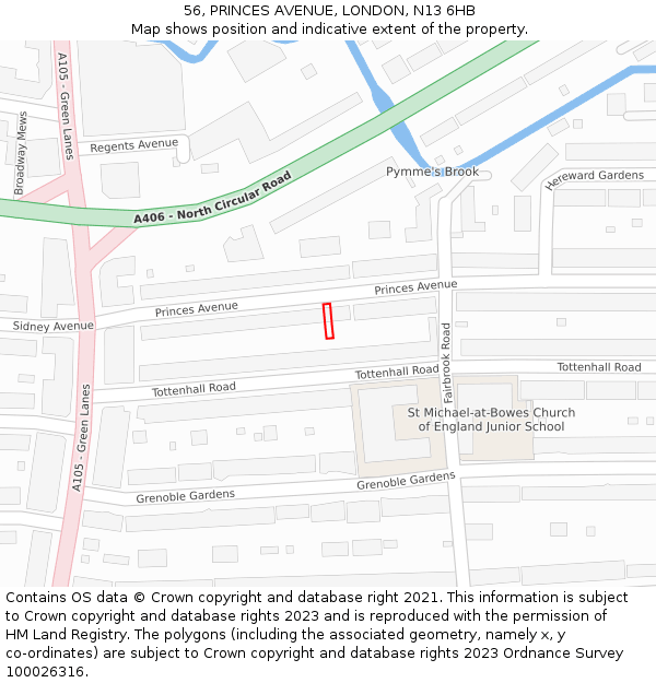 56, PRINCES AVENUE, LONDON, N13 6HB: Location map and indicative extent of plot