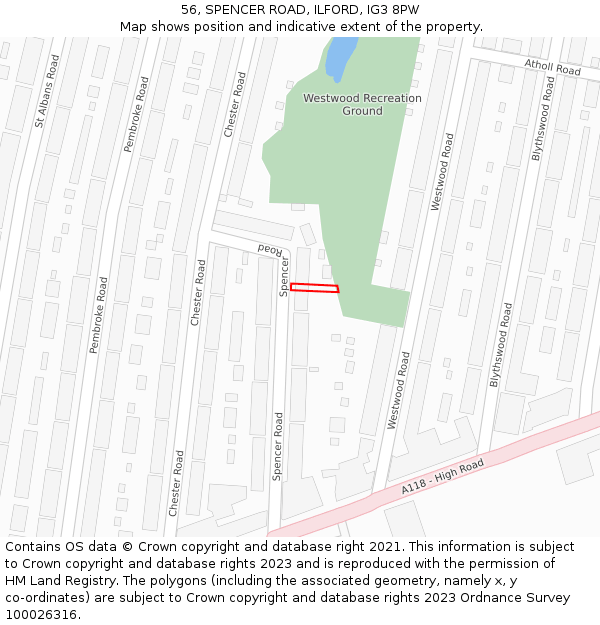 56, SPENCER ROAD, ILFORD, IG3 8PW: Location map and indicative extent of plot