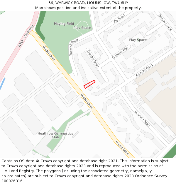 56, WARWICK ROAD, HOUNSLOW, TW4 6HY: Location map and indicative extent of plot