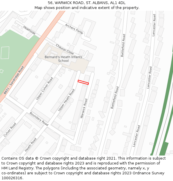 56, WARWICK ROAD, ST ALBANS, AL1 4DL: Location map and indicative extent of plot