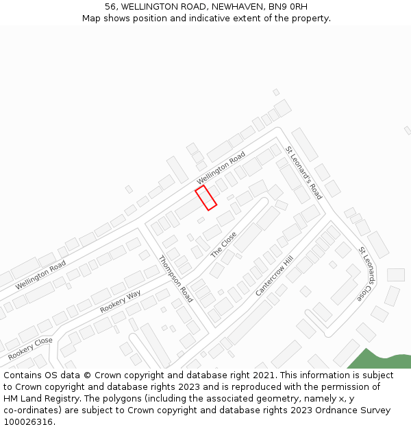 56, WELLINGTON ROAD, NEWHAVEN, BN9 0RH: Location map and indicative extent of plot