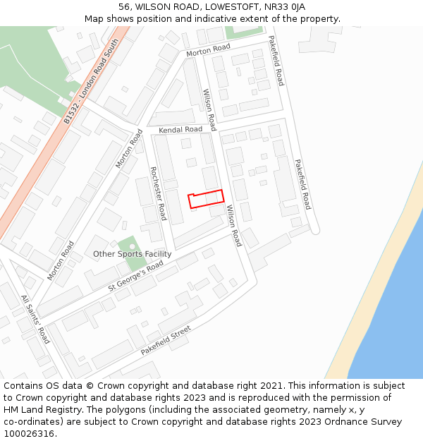 56, WILSON ROAD, LOWESTOFT, NR33 0JA: Location map and indicative extent of plot