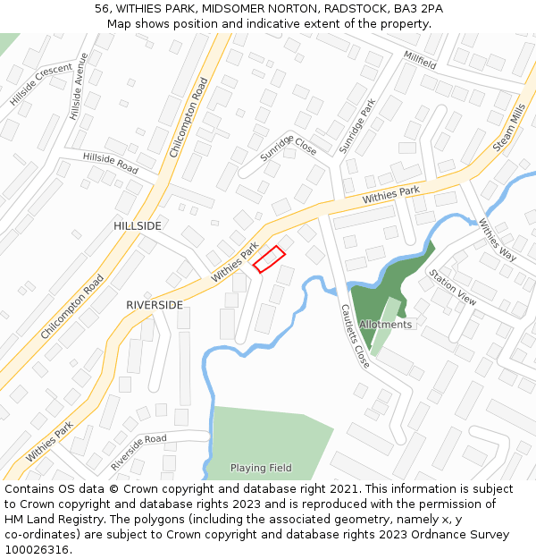 56, WITHIES PARK, MIDSOMER NORTON, RADSTOCK, BA3 2PA: Location map and indicative extent of plot