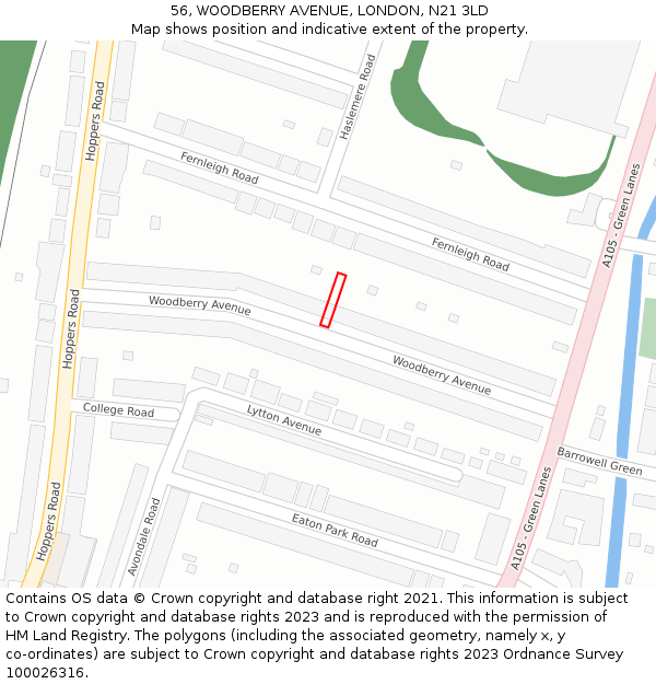56, WOODBERRY AVENUE, LONDON, N21 3LD: Location map and indicative extent of plot