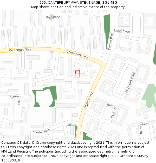 566, CANTERBURY WAY, STEVENAGE, SG1 4EG: Location map and indicative extent of plot