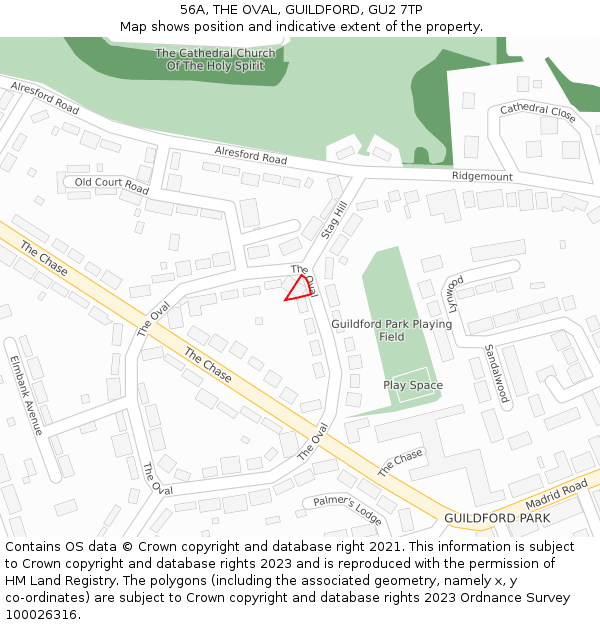 56A, THE OVAL, GUILDFORD, GU2 7TP: Location map and indicative extent of plot