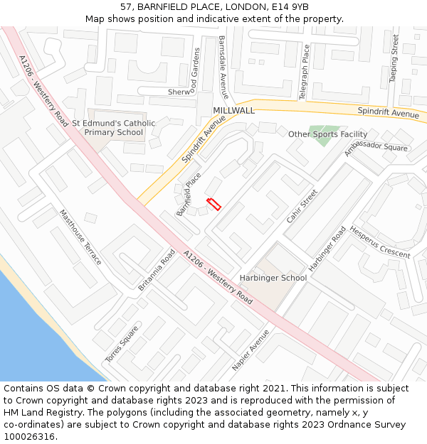 57, BARNFIELD PLACE, LONDON, E14 9YB: Location map and indicative extent of plot