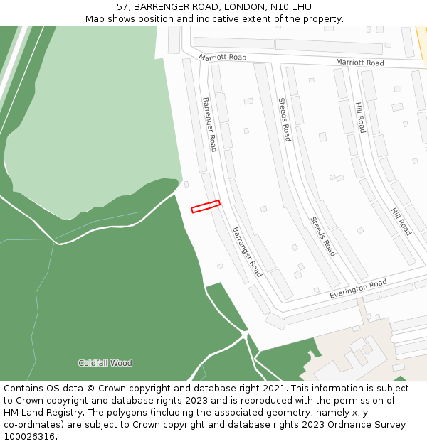 57, BARRENGER ROAD, LONDON, N10 1HU: Location map and indicative extent of plot