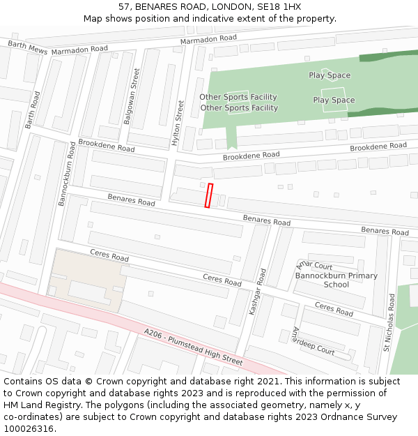 57, BENARES ROAD, LONDON, SE18 1HX: Location map and indicative extent of plot