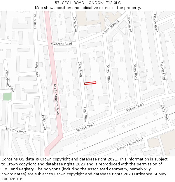 57, CECIL ROAD, LONDON, E13 0LS: Location map and indicative extent of plot