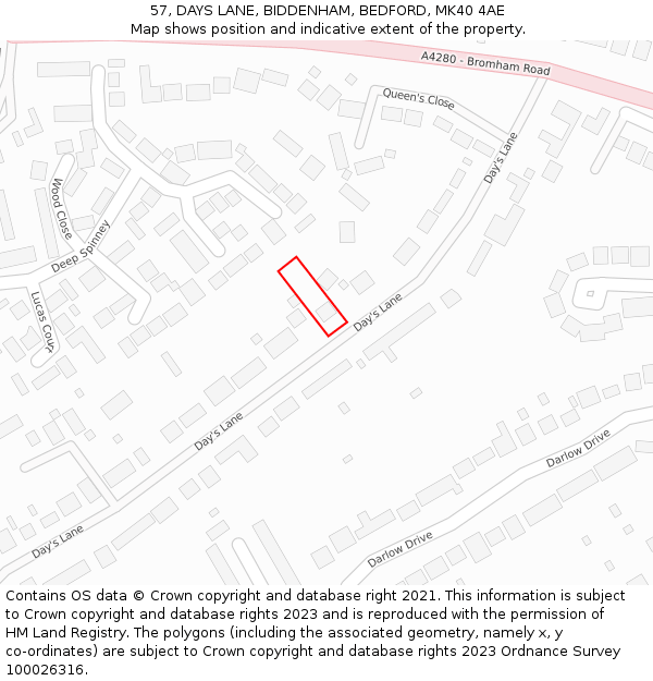 57, DAYS LANE, BIDDENHAM, BEDFORD, MK40 4AE: Location map and indicative extent of plot
