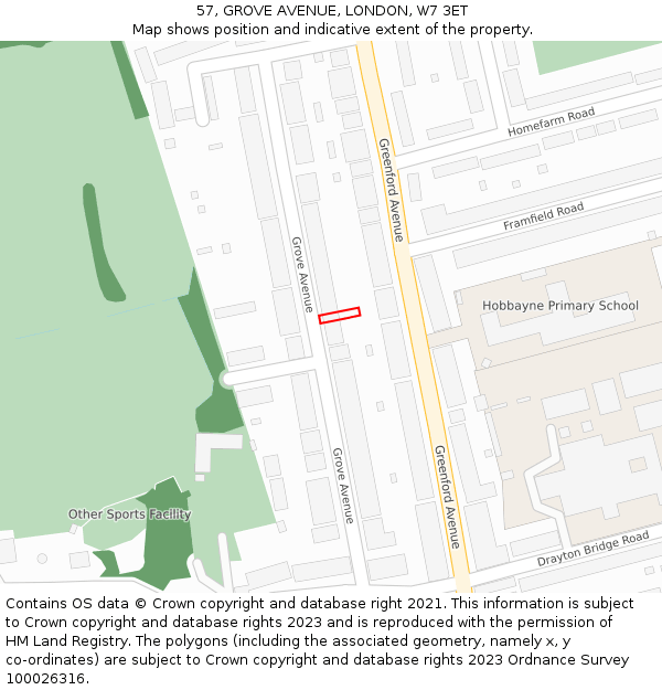 57, GROVE AVENUE, LONDON, W7 3ET: Location map and indicative extent of plot