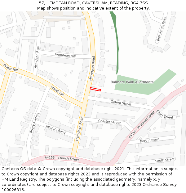 57, HEMDEAN ROAD, CAVERSHAM, READING, RG4 7SS: Location map and indicative extent of plot