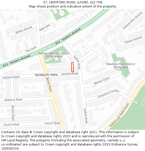 57, HERTFORD ROAD, ILFORD, IG2 7HE: Location map and indicative extent of plot