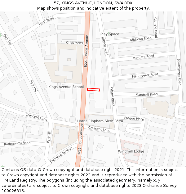 57, KINGS AVENUE, LONDON, SW4 8DX: Location map and indicative extent of plot