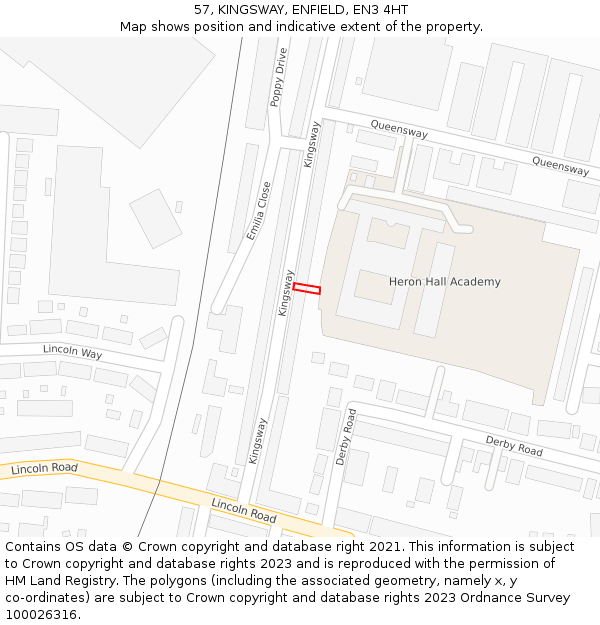57, KINGSWAY, ENFIELD, EN3 4HT: Location map and indicative extent of plot