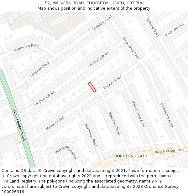 57, MALVERN ROAD, THORNTON HEATH, CR7 7LW: Location map and indicative extent of plot