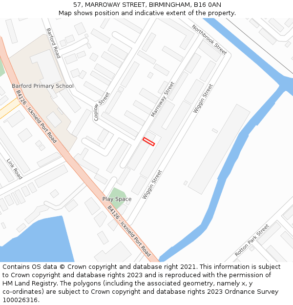 57, MARROWAY STREET, BIRMINGHAM, B16 0AN: Location map and indicative extent of plot