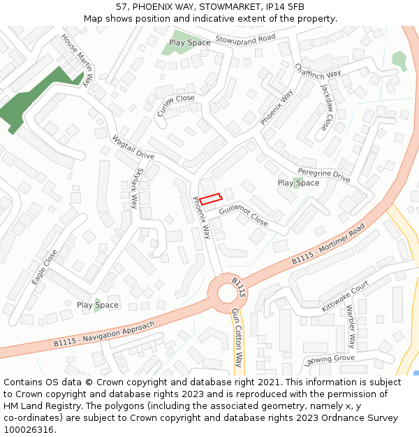 57, PHOENIX WAY, STOWMARKET, IP14 5FB: Location map and indicative extent of plot