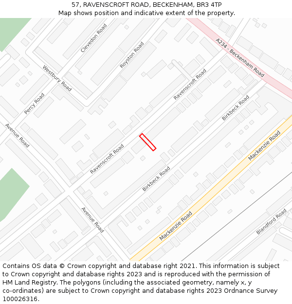57, RAVENSCROFT ROAD, BECKENHAM, BR3 4TP: Location map and indicative extent of plot