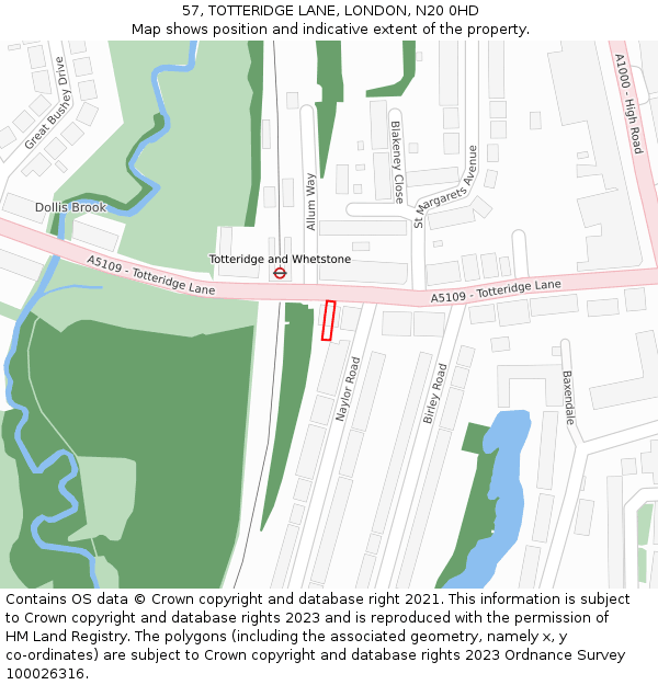 57, TOTTERIDGE LANE, LONDON, N20 0HD: Location map and indicative extent of plot