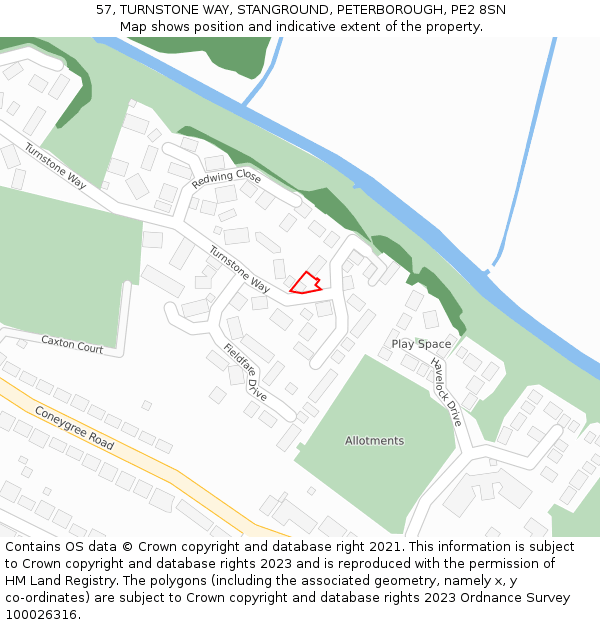 57, TURNSTONE WAY, STANGROUND, PETERBOROUGH, PE2 8SN: Location map and indicative extent of plot
