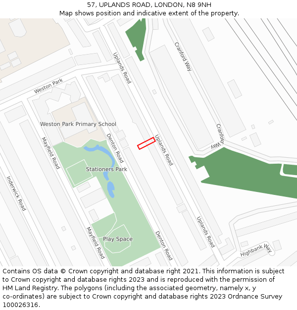 57, UPLANDS ROAD, LONDON, N8 9NH: Location map and indicative extent of plot